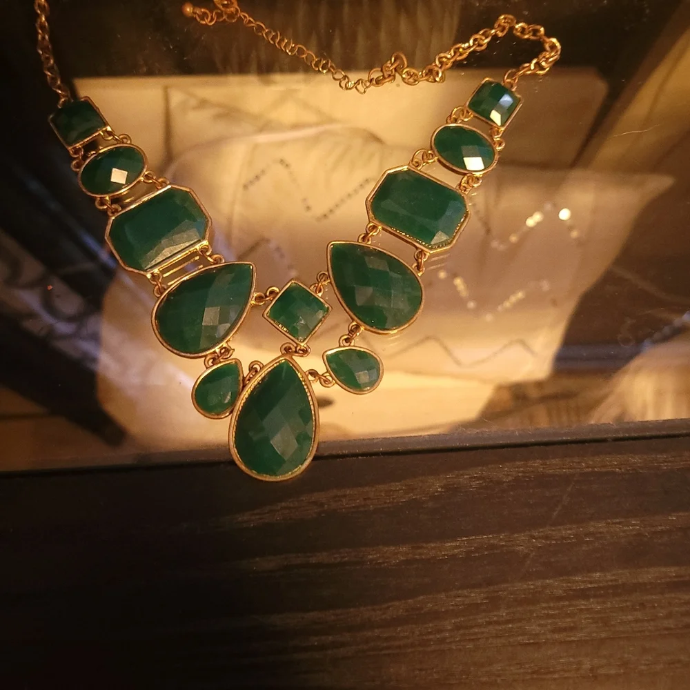 Cookie Lee Green and Gold Statement Necklace - Picture 4 of 4